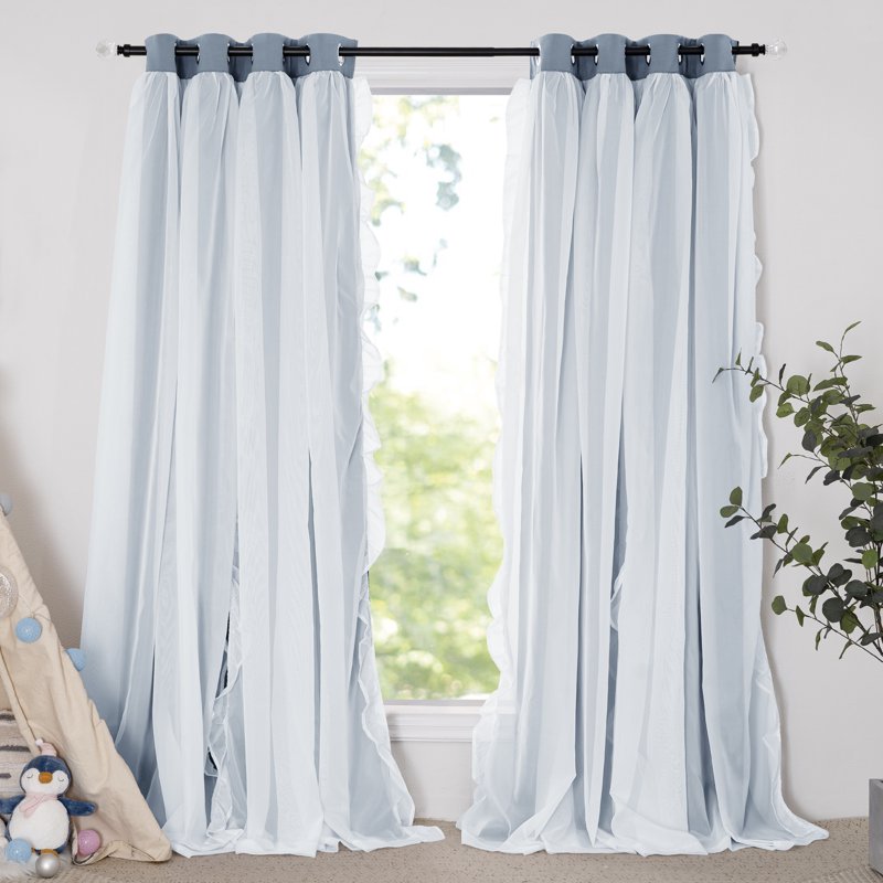 Double Layer Blackout Curtains for Living Room Noise Insulation - Set of 2