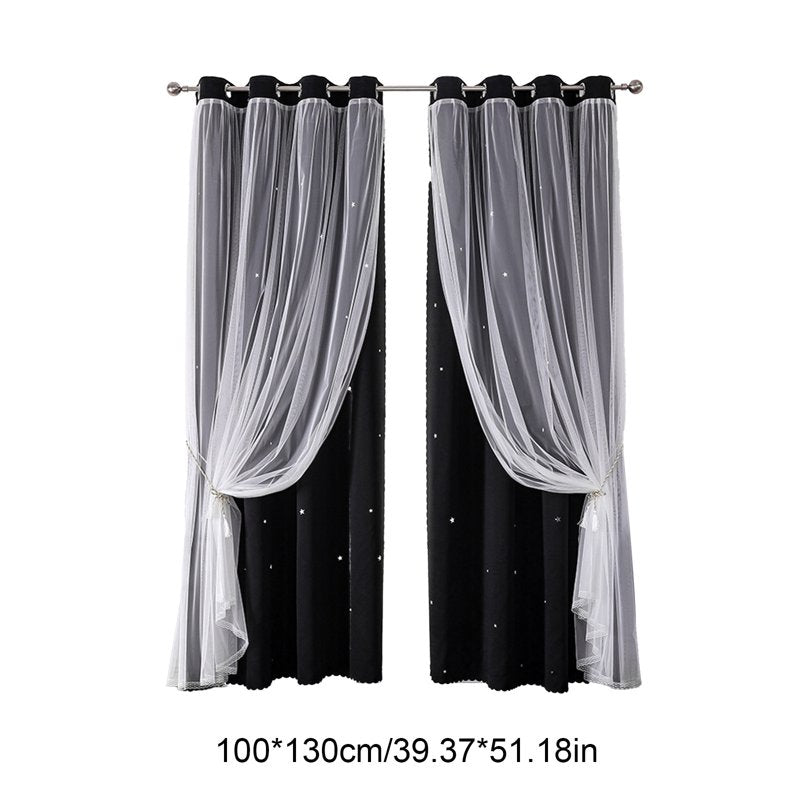 Blackout & Sheer Double Layer Curtains - Thermal Insulated Drapes for Bedroom & Living Room