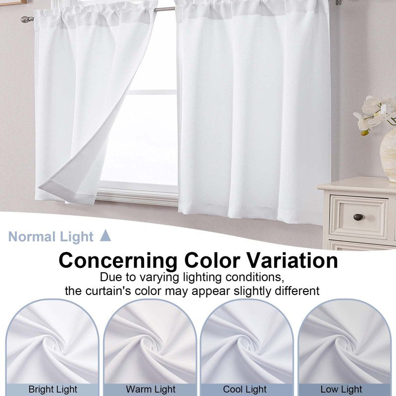Light Filtering Curtain Set 36 Inch Length for Small Windows - 2 Pieces