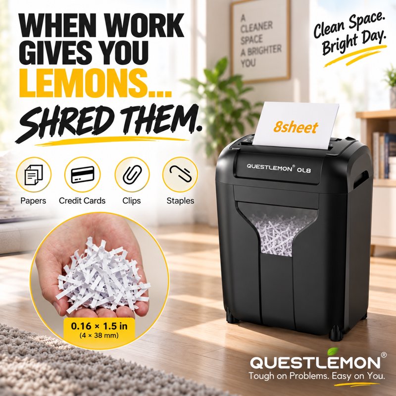 8-Sheet Cross Cut Paper & Credit Card Shredder with 4.8Gal Bin for Home Office