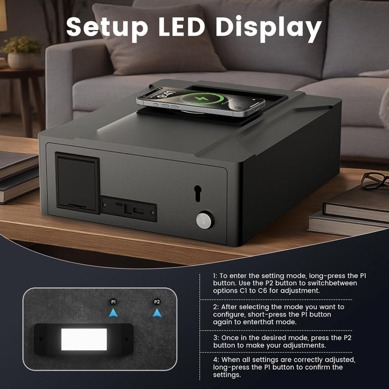 Biometric Smart Safe with Wireless Charging Digital Clock and Quick Access