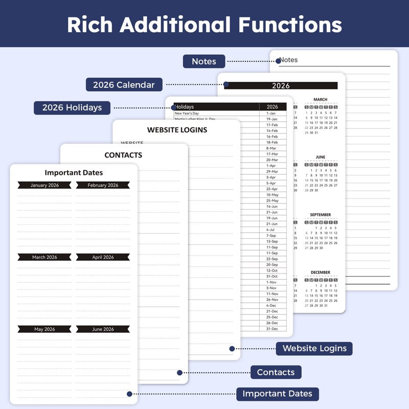Pocket Planner 2026-2027 A6 Weekly & Monthly Agenda with Tabs & Inner Pocket