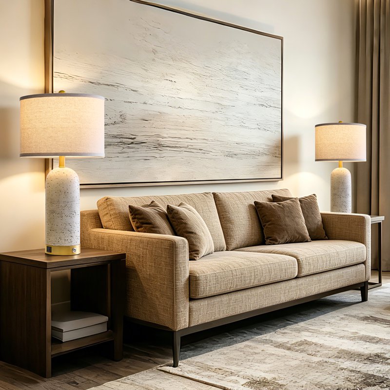 Modern Set of 2 25-Inch Touch Control Bedside Table Lamps with Linen Shades