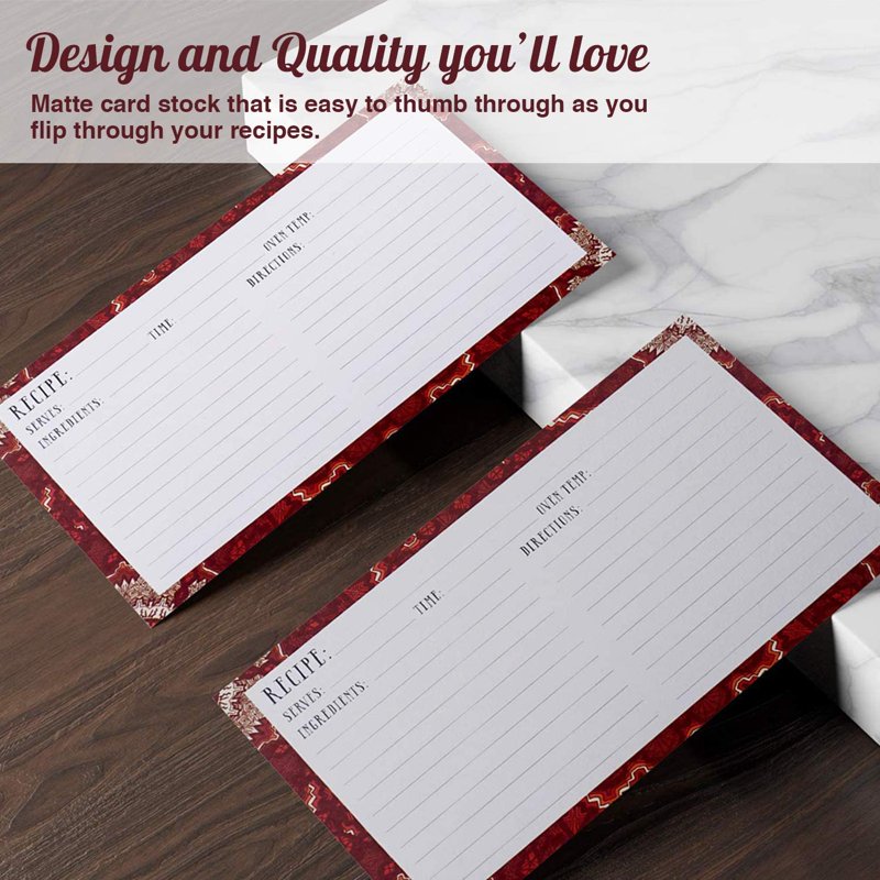 Set of 50 Lined Recipe Cards 4x6 Inches - Maroon and White Design