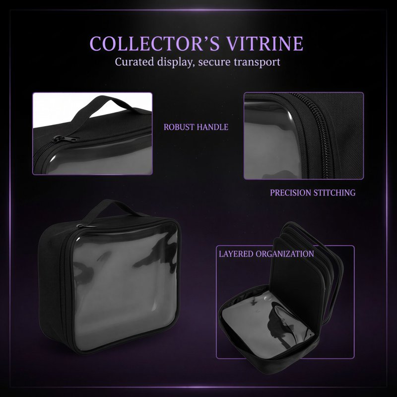 Black Enamel Pin Display Bag with Felt Pages - Portable Brooch Organizer with Zipper