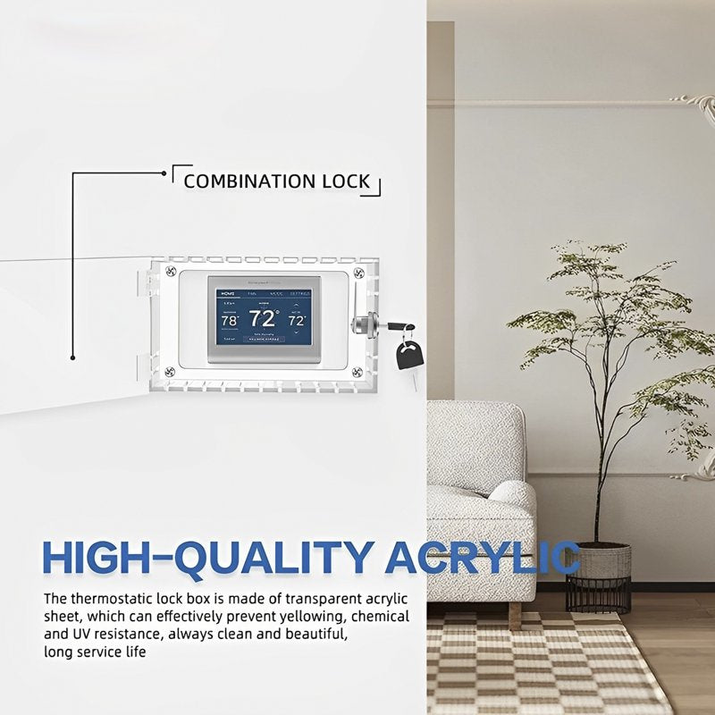 Universal Thermostat Lock Box with Key - Clear Acrylic Cover, Large Wall Mount Protector