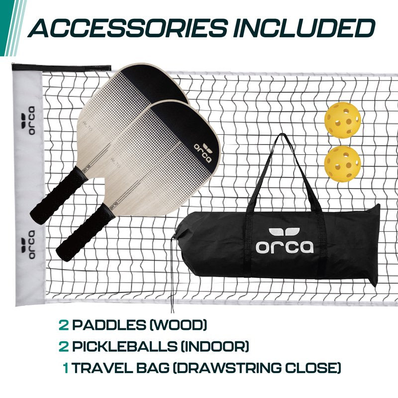 Half-Court Pickleball Net Set with Steel Poles, Paddles, Balls & Travel Bag by ORCA