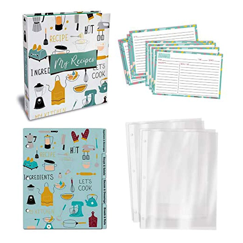 Recipe Binder Organizer Set with Recipe Cards & Dividers - Vintage Kitchen Design