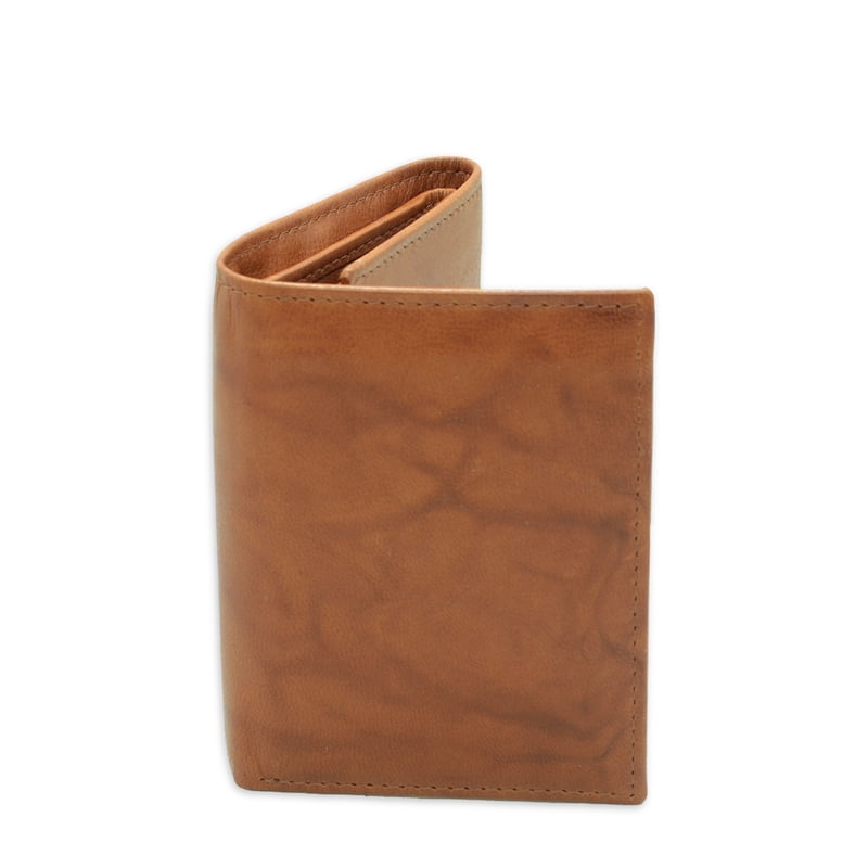 Men's RFID Leather Trifold Wallet with Zip Pocket - Black