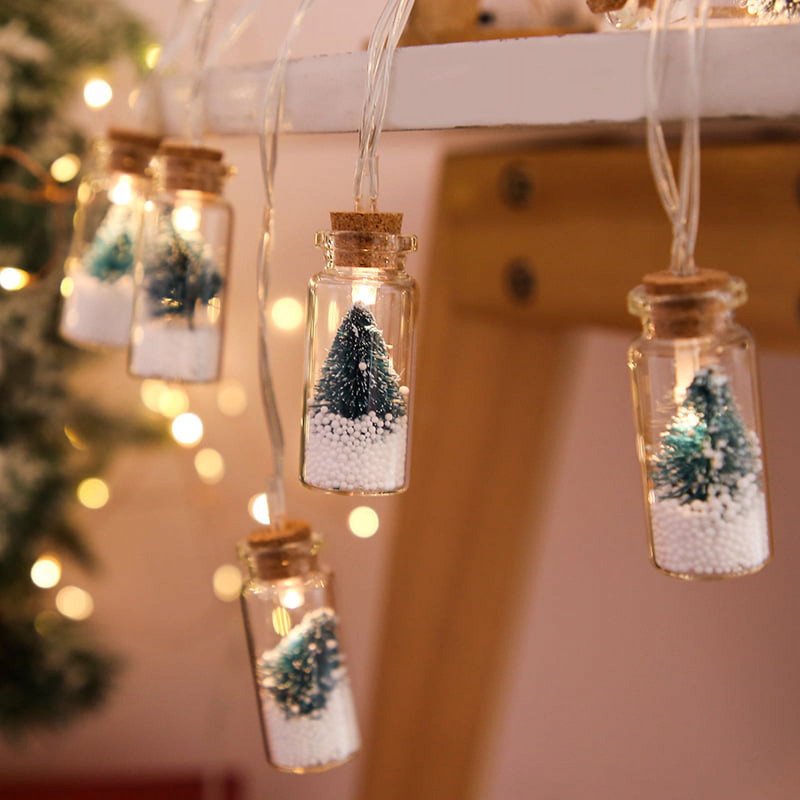 Indoor Christmas String Lights with Glass Drift Bottles - Battery Powered 6.5ft Warm White