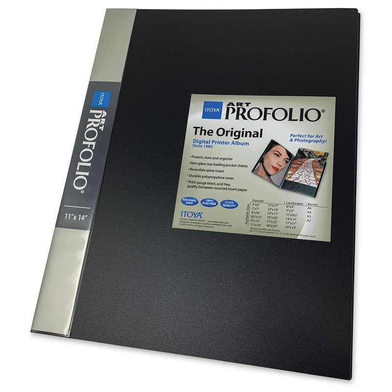 Art Portfolio 11x14 Inches with 24 Clear Sleeves & Custom Label - Black