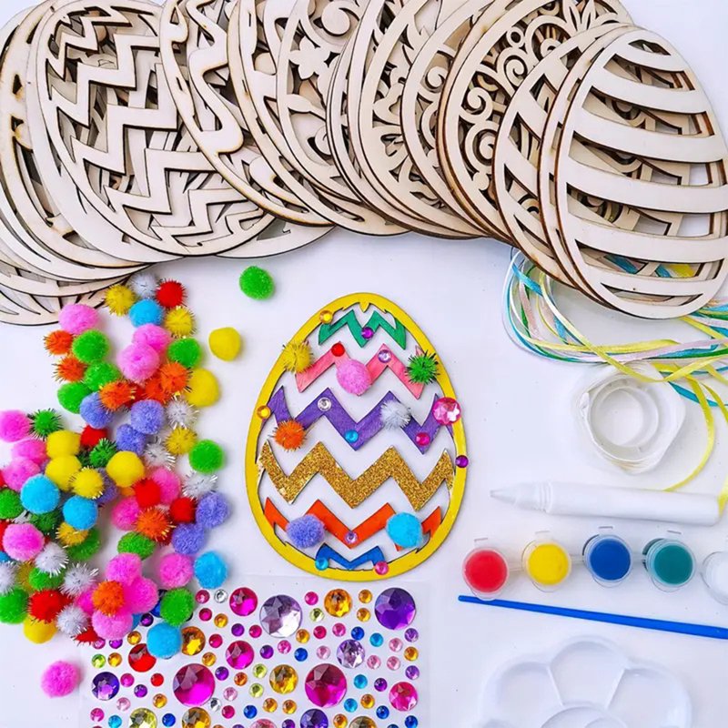 Paintable Wooden Easter Ornaments DIY Craft Kits - Assorted Egg Shapes for Kids & Classroom