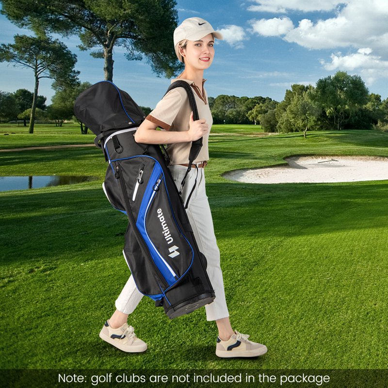 Costway Blue 14-Way Golf Cart Bag with 9 Pockets, Rain Hood & Cooler