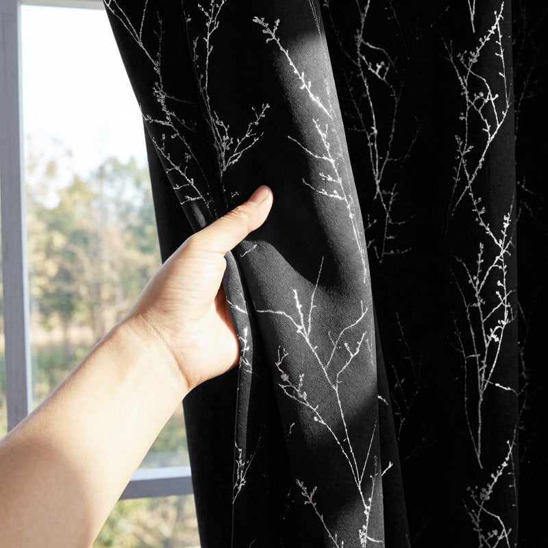 Blackout Thermal Insulated Curtains - Room Darkening Drapes with Tree Branch Pattern