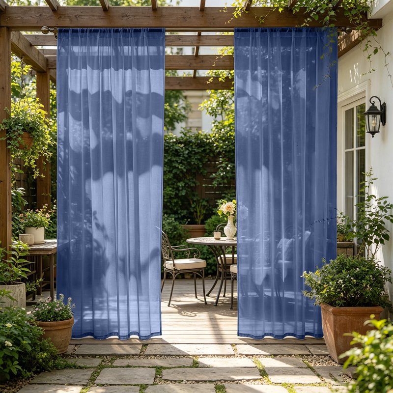 Outdoor Sheer Curtain Waterproof UV Resistant Light Filtering Drapes - Navy, Green, Pink, White
