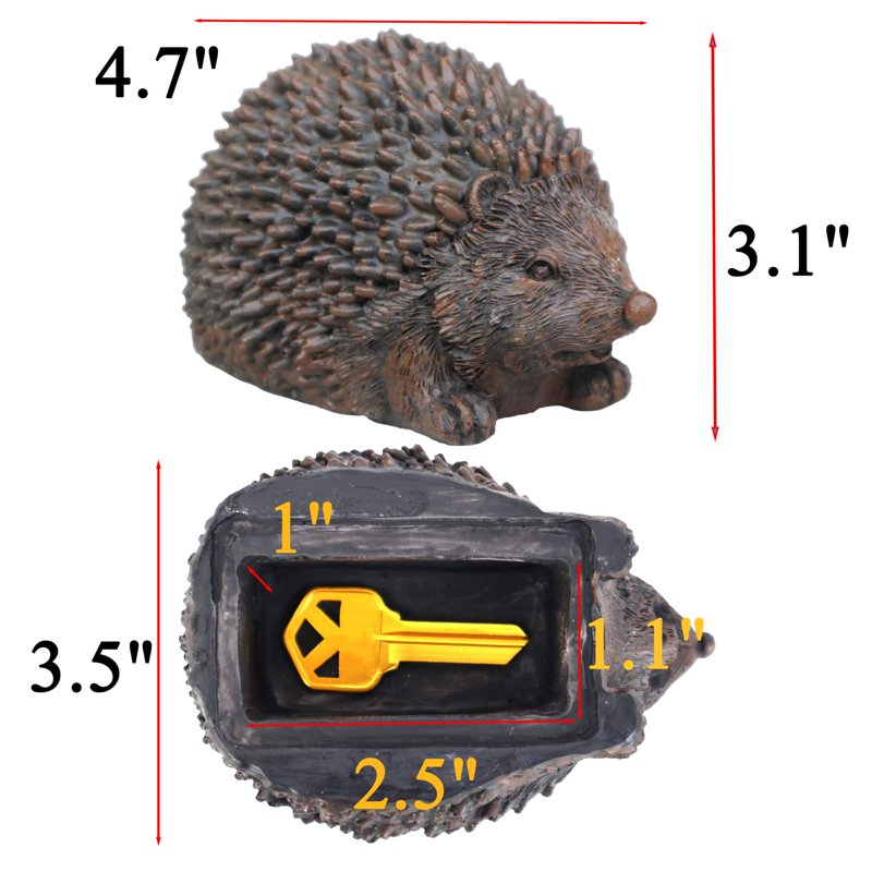 Outdoor Hedgehog Key Hider - Weather-Resistant Fake Rock Safe Lock Box for Garden and Yard