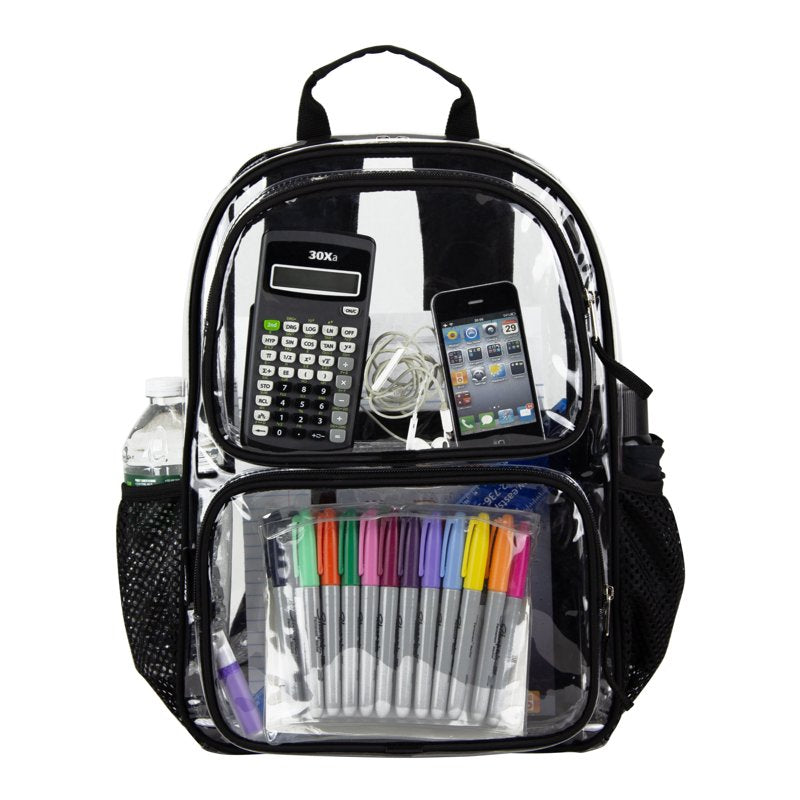 Clear Backpack for School Gym Travel - Padded & Water Bottle Pockets