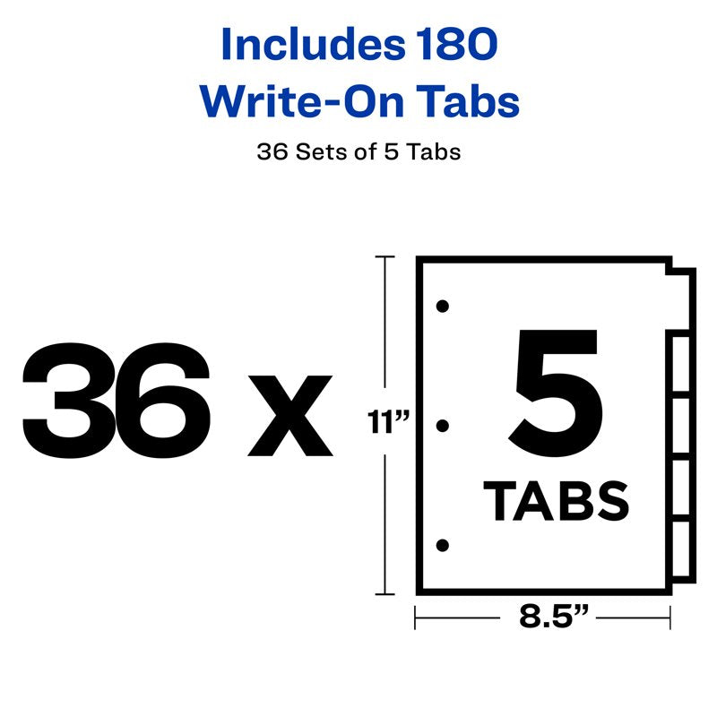 5-Tab Write-On Binder Dividers Set - 36 Pack Durable Organization