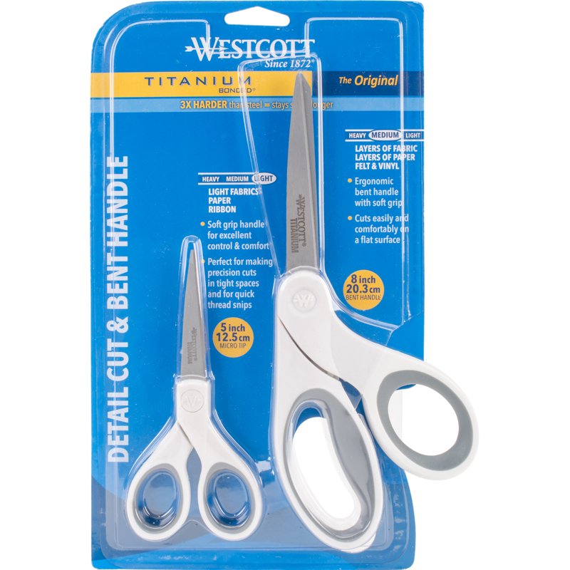 Titanium Bonded Craft Scissors 8" Bent & 5" Straight White 2-Pack