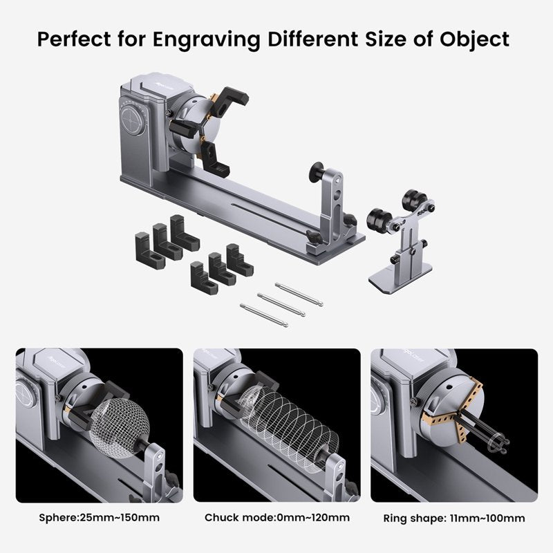 Rotary Chuck for Laser Engravers - Y-axis Engraving Module for Cylindrical Objects