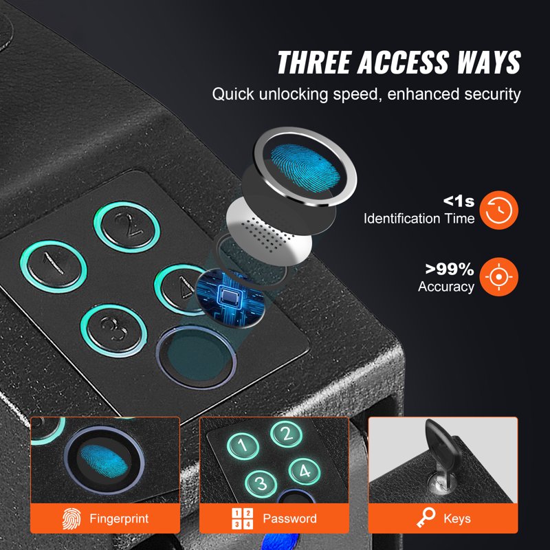 Mounted Gun Safe with Fingerprint, Key & Password Access – Compact Pistol Safe for Home & Bedside