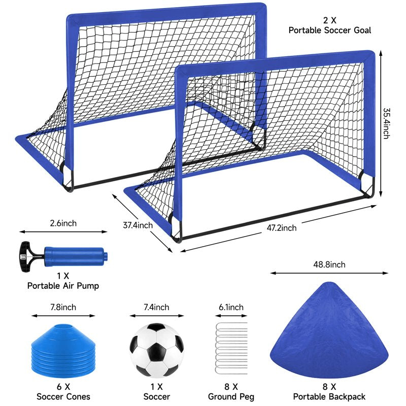 4x3ft Portable Folding Soccer Goals Set for Backyard Kids 2 Pack Blue
