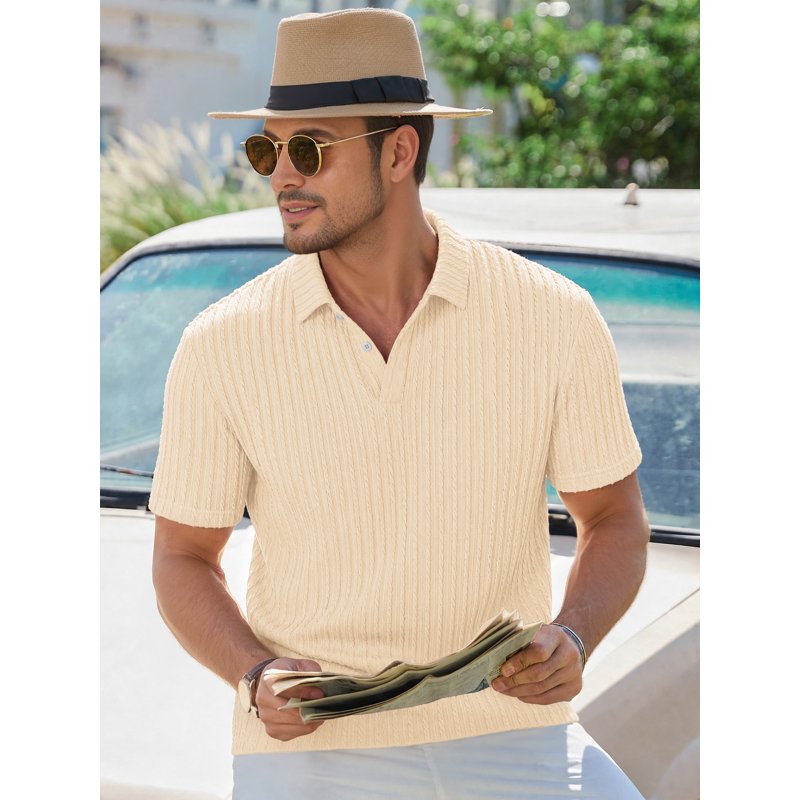 Men's Casual Polo Shirt Summer Short Sleeve Golf & Beach Knit Top