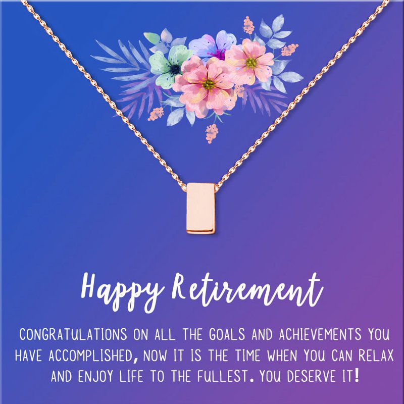 Retirement Necklace for Women - Gift for Teacher Nurse Friend Coworker - Rose Gold & Silver Options
