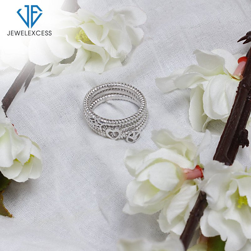 Stackable Diamond Rings for Women – 0.02 Carat White Diamond Silver & Gold-Plated Jewelry Set