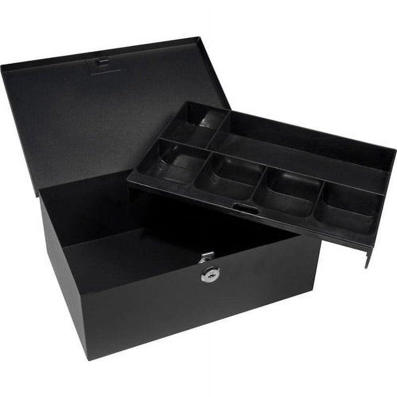 Cash Box with 6-Compartment Tray and Key Lock for Secure Money Storage