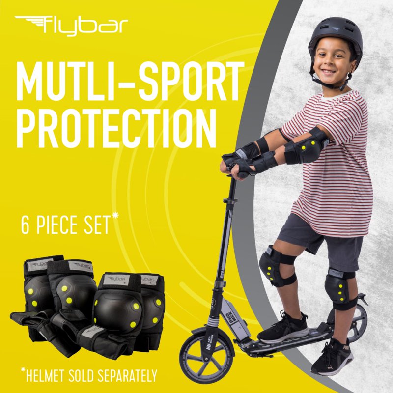 Kids Safety Knee, Elbow & Wrist Pad Set for Multi-Sport Protection - Small, Black