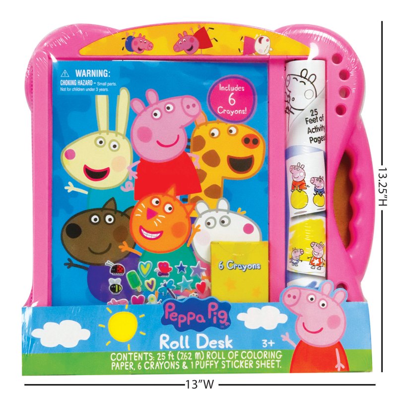 Peppa Pig Roll Desk Activity Set with 25 Feet Coloring Paper, Crayons & Puffy Stickers