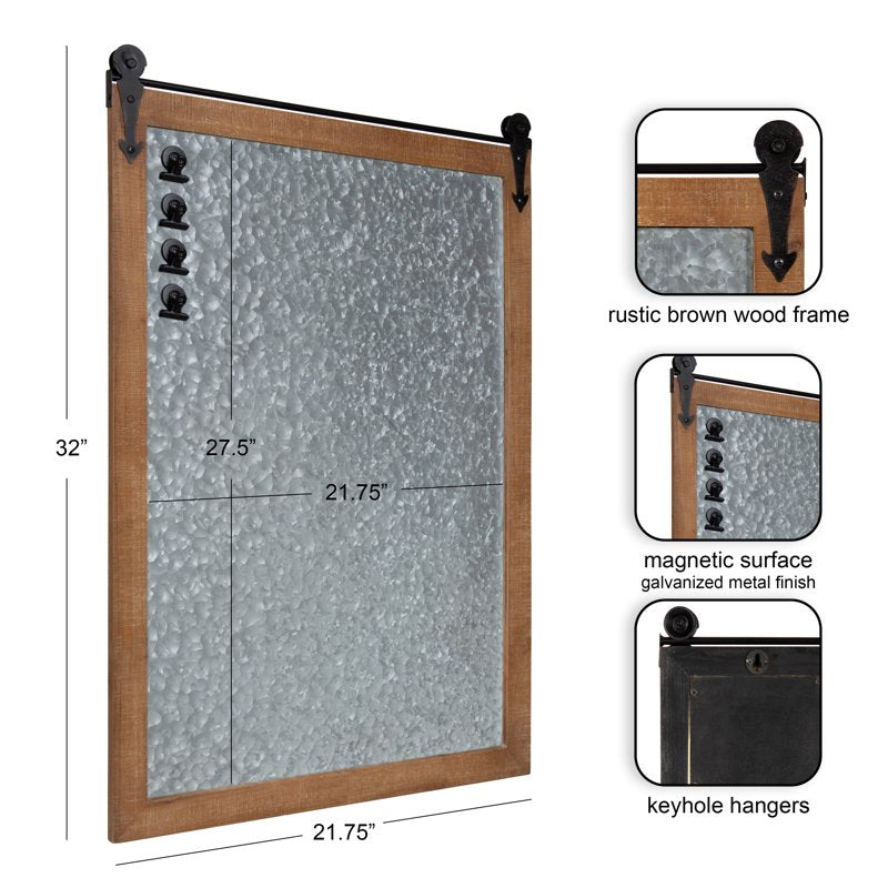 Magnetic Memo Board 22x32 Rustic Barn Door Style Galvanized Metal Organizer