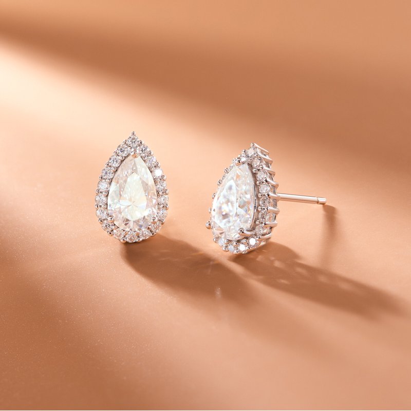 Pear-Shaped Moissanite Earrings in Rhodium Plated Sterling Silver — Elegant Gift-Ready Jewelry