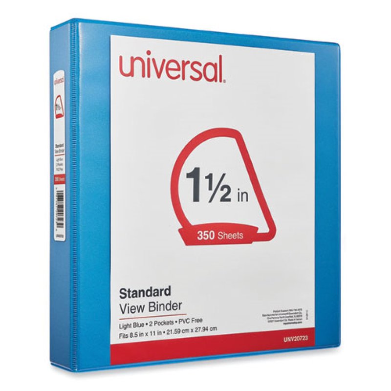 Heavy Duty 1.5-Inch 3-Ring View Binder - Light Blue, 350 Sheet Capacity