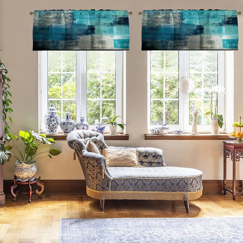 Modern Abstract Window Valances Set - 2 Pack Blackout Drapes for Living Room & Kitchen