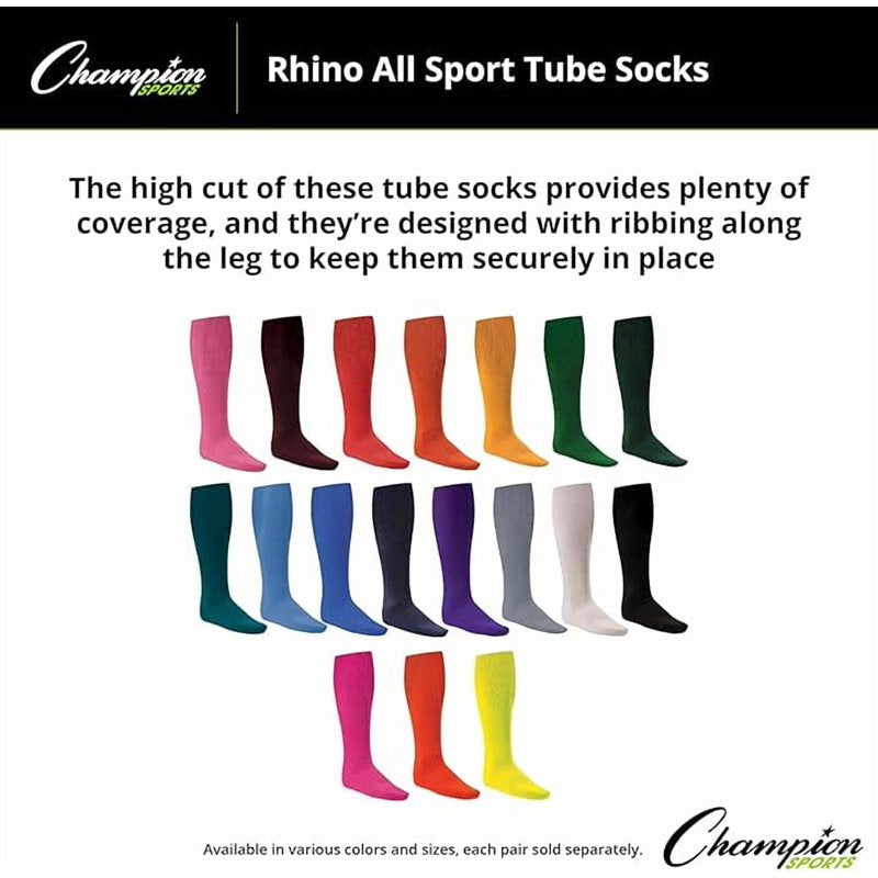 Champion Rhino All Sport Tube Socks - Cushioned, Stay-In-Place Fit - Small (6.5-8.5) - Pink