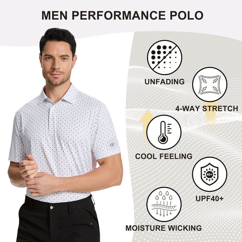 Men's Performance Golf Polo Shirt with UPF 40+ Moisture Wicking Short Sleeve