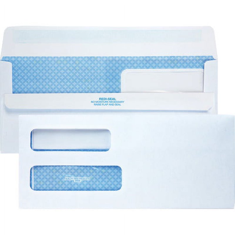 Redi-Seal #10 Envelope with Double Window, 4 1/8 x 9 1/2, White, 500 Pack