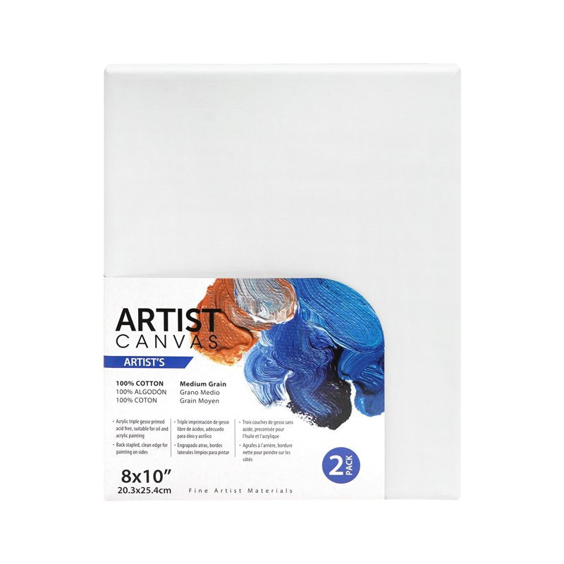 Artist Stretched Canvas 8x10 Inches - Pack of 3, Acid-Free Cotton Art Canvas