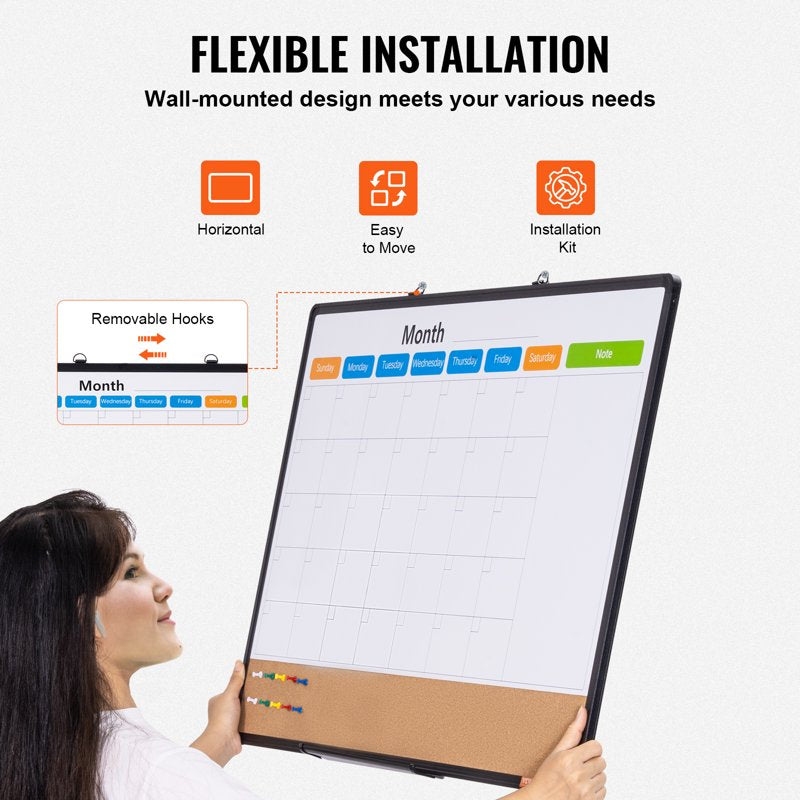 36x24 Inch Magnetic Whiteboard & Cork Board Combo with Aluminum Frame – Wall Mount Bulletin Board for Office & Home