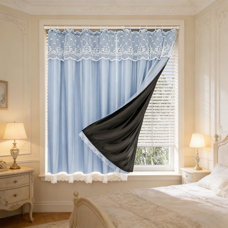 Double Layer Blackout Curtains for Bedroom Bay Windows - Thermal Insulated, No Drill, Rental Friendly Drapes
