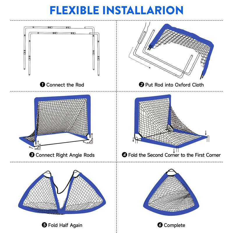 4x3ft Portable Folding Soccer Goals Set for Backyard Kids 2 Pack Blue