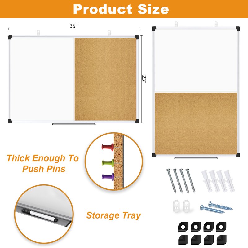 Magnetic Cork and Dry Erase Wall Board Combo - Bulletin and Whiteboard