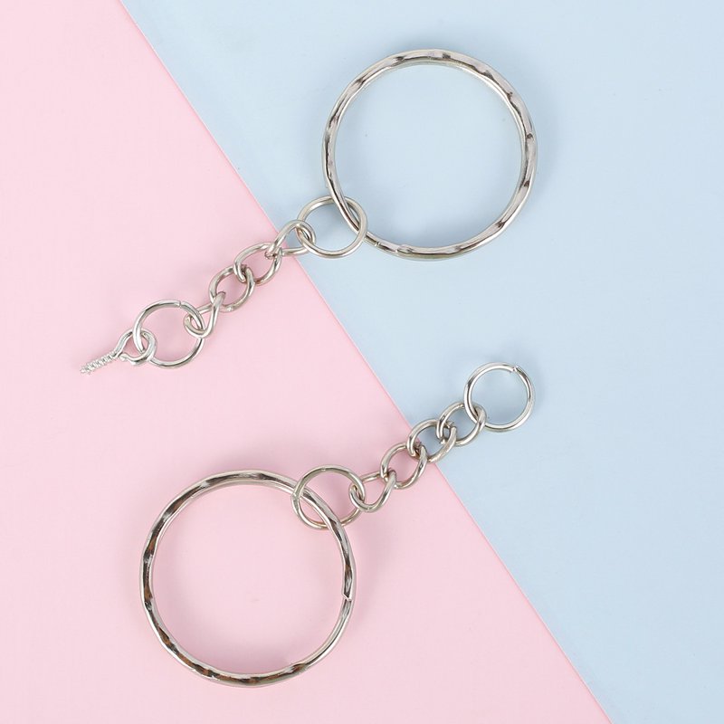 Silver Keychain Rings with Chains 25mm Set for Jewelry & Craft DIY