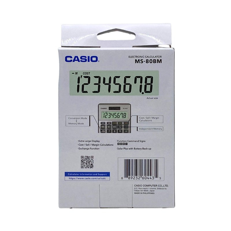 Casio MS-80BM 8-Digit Desktop Calculator with Cost/Sell/Margin Keys, Solar & Battery Power
