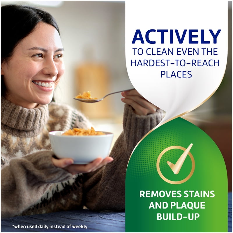 Dental Appliance Cleaning Tablets - Polident Overnight Whitening, Antibacterial, 90 Count