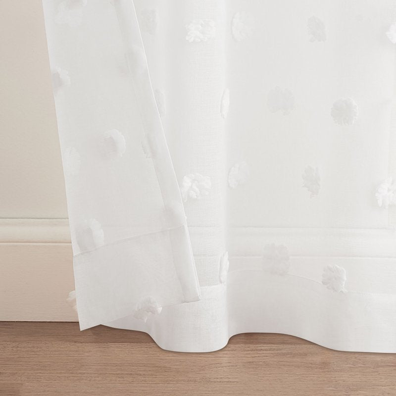 Sheer Curtain Panel with Clipped Pom Detail - Room Darkening, Multiple Sizes & Patterns