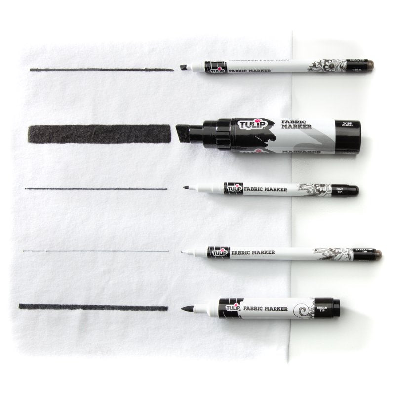 Black Fabric Markers Set - Permanent Textile Paint with Fine, Chisel & Brush Tips