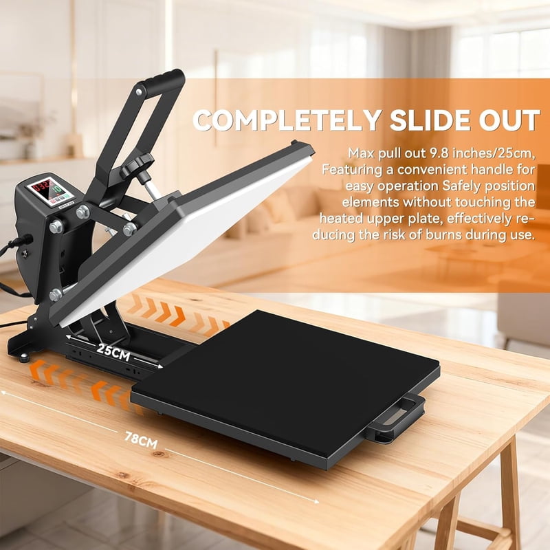 15x15 Clamshell Heat Press Machine with Slide-Out Design for Sublimation Transfers